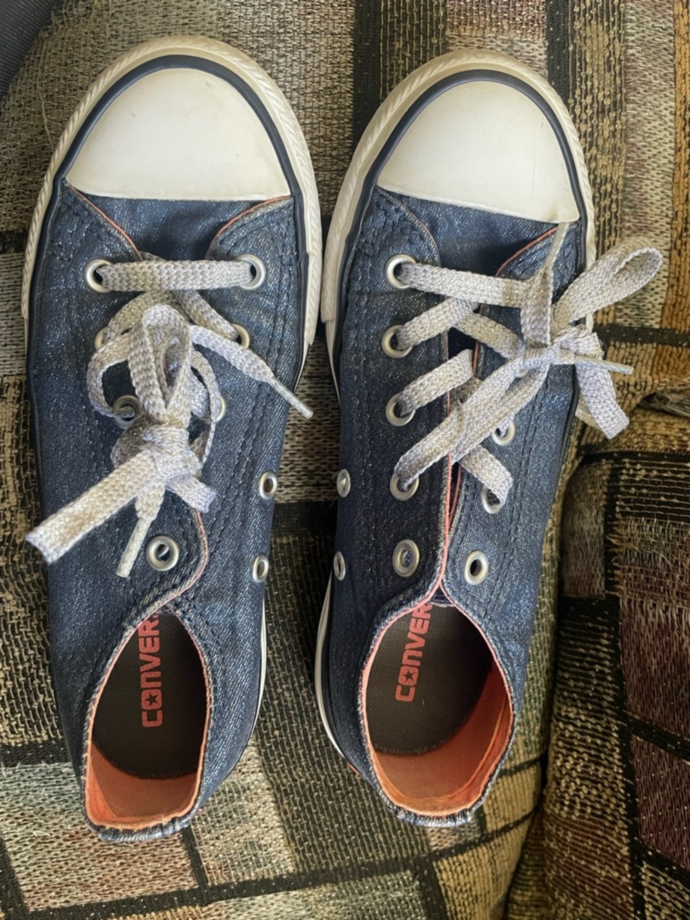 Converse Kids Low Top Canvas Sneakers in Glittery Denim Blue